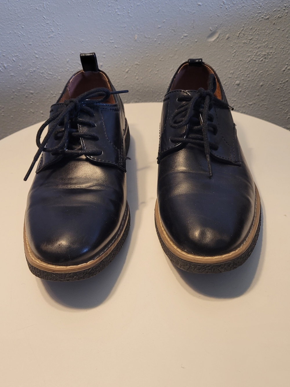 Deer Stags Black Lace-Up Kids Dress Shoes with Tan Trim